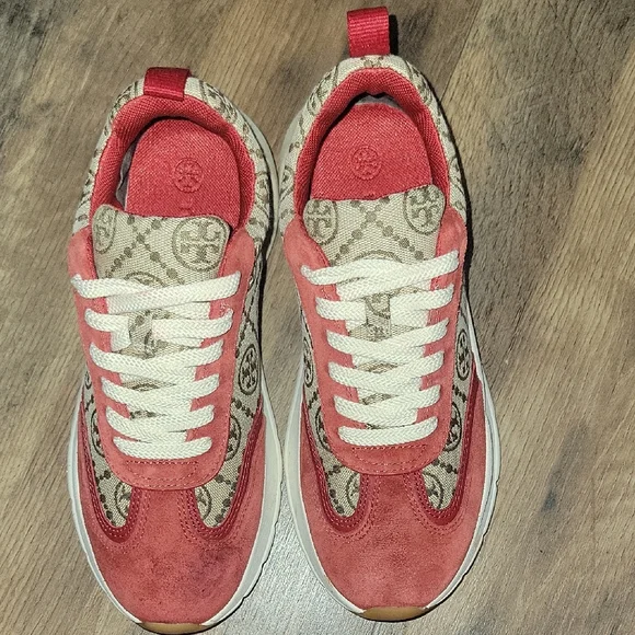 Tory Burch Red and Beige Patterned Sneakers - Picture 6 of 10